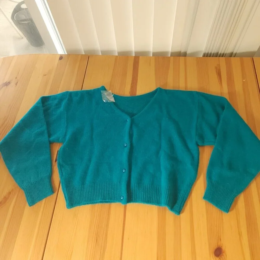 Vintage Dalmys Angora Lambswool Sweater, Teal Lightly Cropped, Classic S - Picture 7 of 8